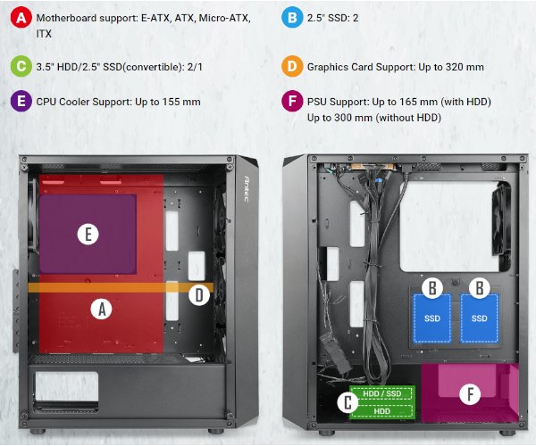 מארז Antec NX292 ARGB Mid Tower E-ATX MB 3X120MM ARGB SIDE GLASS