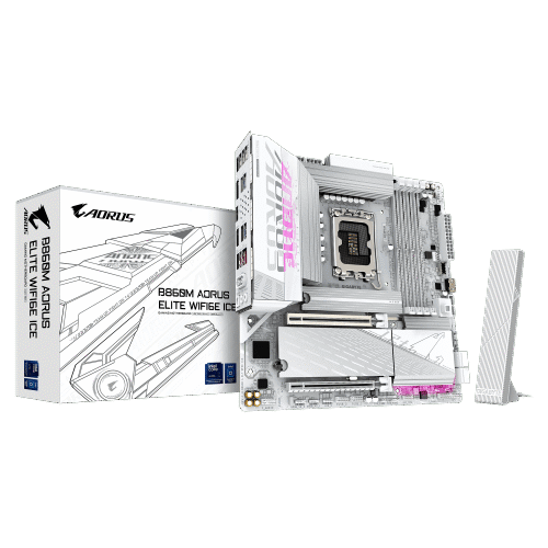 B860M-AORUS-ELITE-WIFI6E-ICE-01-2 לוח למעבד דור 15 Gigabyte B860M AORUS ELITE WIFI6E ICE ATX 2.5GB