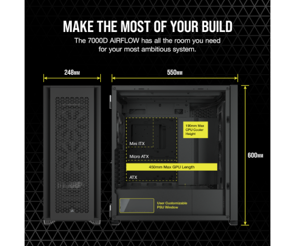 מארז CORSAIR 7000D AIRFLOW FULL-TOWER ATX CASE Black