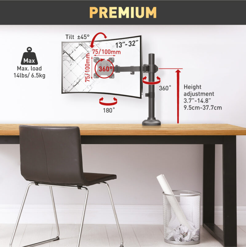דגם CM121-E81 - מארז משתלם: זרוע למסך מחשב ומדף עליון למדיה