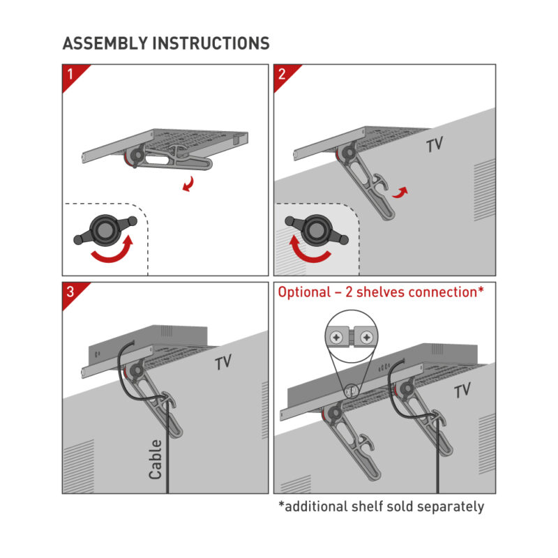 דגם CM121-E81 - מארז משתלם: זרוע למסך מחשב ומדף עליון למדיה