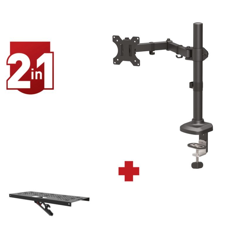 דגם CM121-E81 - מארז משתלם: זרוע למסך מחשב ומדף עליון למדיה