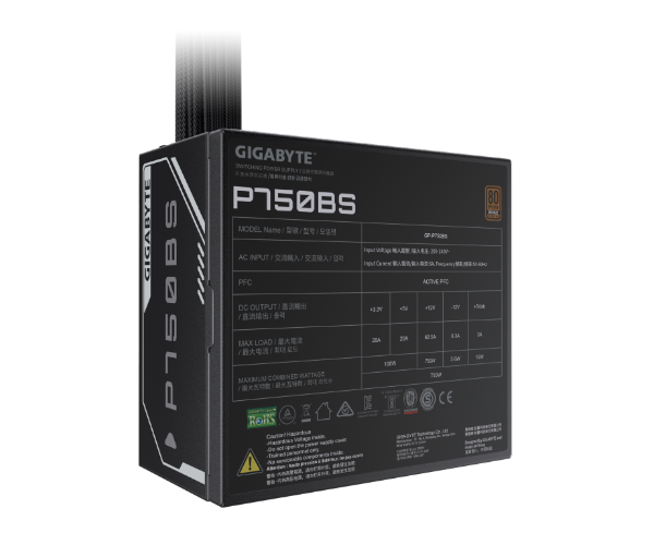ספק כוח Gigabyte P750BS 750W 80 Plus Bronze 12cm silent fan