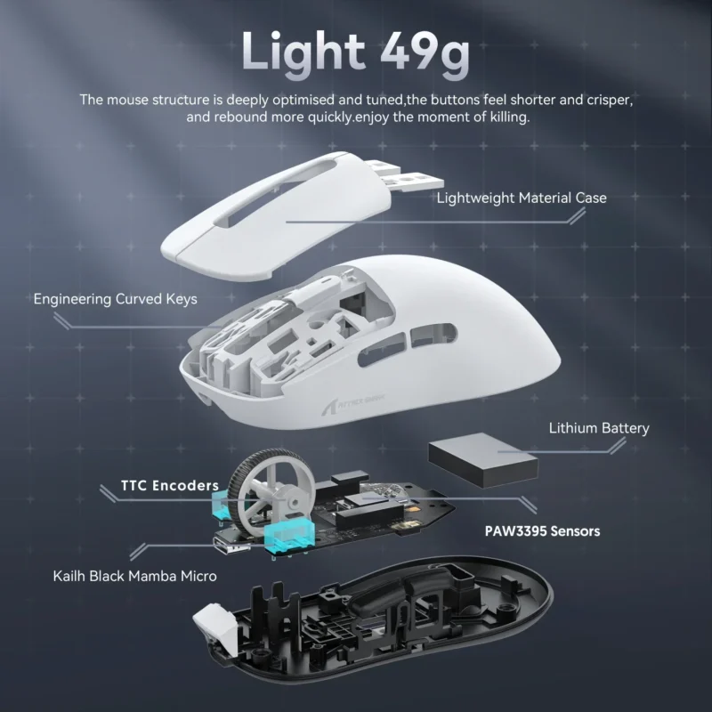 ATTACK SHARK X3 Ultra-Light Wireless Mouse - Tri-Mode 2.4G/BT/Wired, PAW3395 26000DPI, 55g, Macro, for Gaming/Xbox/PS/PC/Mac