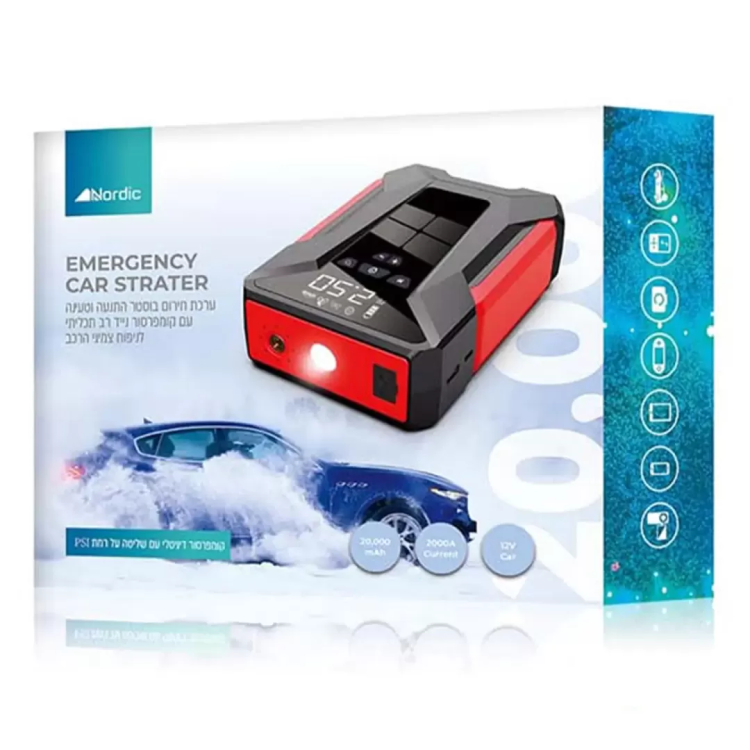 בוסטר התנעה לרכב עם קומפרסור מובנה 20,000mAh